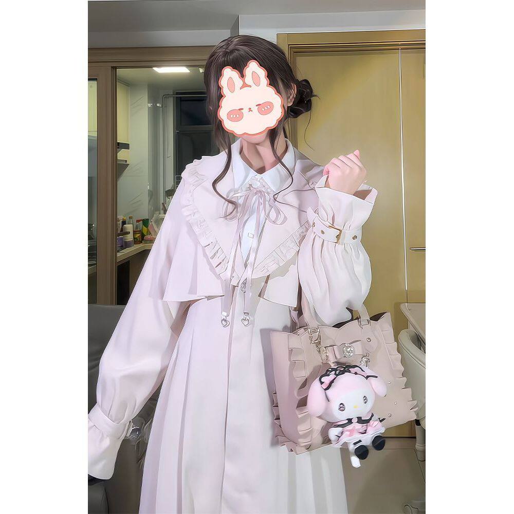 【浅屿书梦】日系清楚系温柔甜美少女风衣荷叶领长款气质日常外套