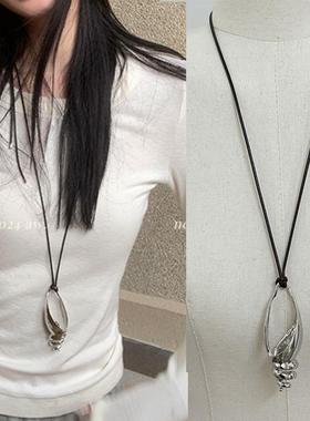 网红轻奢金属海螺形吊坠项链长款
