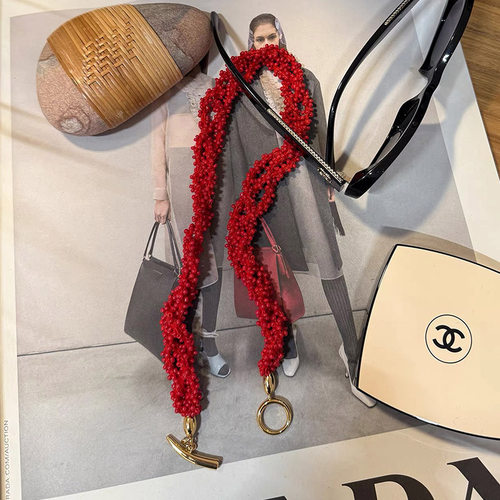 WXLSTUDIO吾小历红色串珠项链多层缠绕ins风锁骨毛衣链配饰女新年