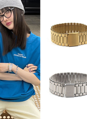 MONA张绮贤同款表带式重工钛钢手链环男女高级感欧的赵金银色手饰