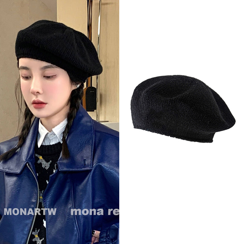 MONA张绮贤同款针织贝雷帽画家帽女韩版时尚秋冬百搭毛线包头帽子