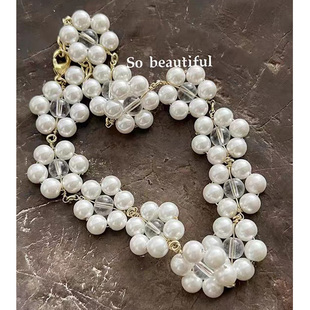 WXLSTUDIO吾小历同款大量感花朵状珍珠项链女网红圆环串珠锁骨链