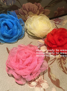MONA张绮贤彩色玫瑰花时尚气质百搭胸花女配饰高档纺网纱花朵胸针