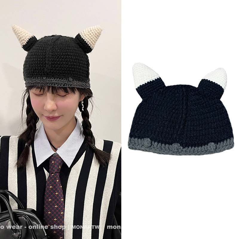 可爱针织帽mona张绮贤同款羊角