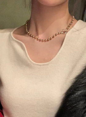 区区欧阳玻珠项链金属风圆珠链潮