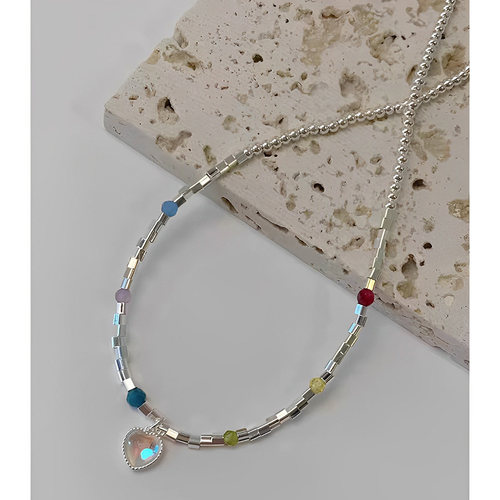 吾小历圆珠拼接彩虹色心形项链