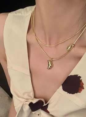 区区欧阳牛角包法式独特双层项链