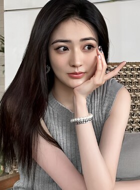 徐璐同款古巴链珍珠手链双层叠戴