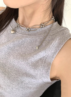 MONA爱心吊坠项链双层叠戴锁骨链