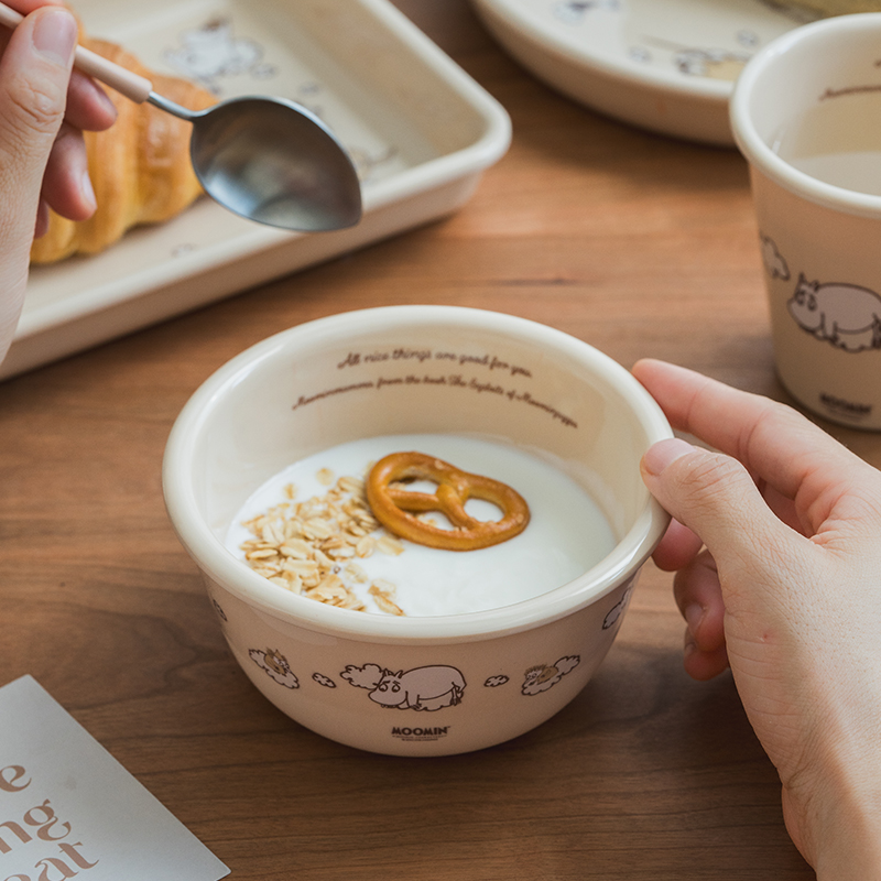 MOOMIN姆明卡通家用耐摔儿童餐盘托盘饭碗小碗方盘盘子餐具套装