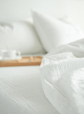 日式株式社会良品专柜床品泡泡纱四件套白色柔软亲肤小仙女自用款