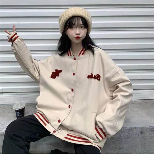 春夏季新款杏色黑色棒球服外套女2026新vintage夹克上衣外套上衣