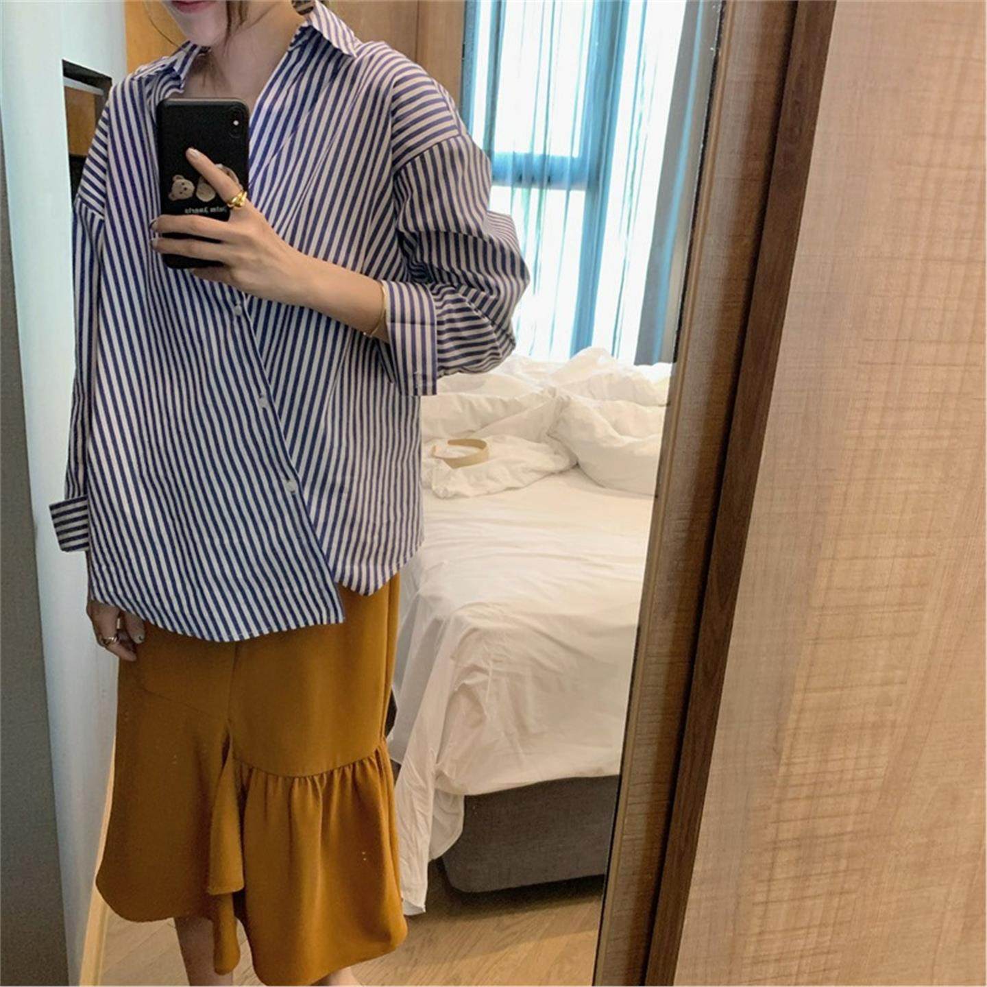 2026春秋新款百搭宽松港风衬衣上衣条纹衬衫复古设计感小众外穿长,女装/女士精品,衬衫,淘宝优惠券,粉丝福利购,淘宝优惠卷