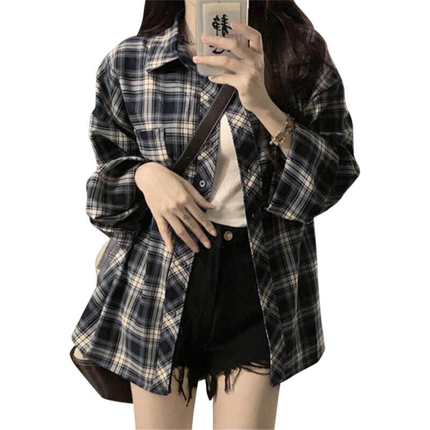 2026春秋新款薄款外套衬衣子上衣慵懒格早长袖衬衫风开衫,女装/女士精品,衬衫,淘宝优惠券,粉丝福利购,淘宝优惠卷