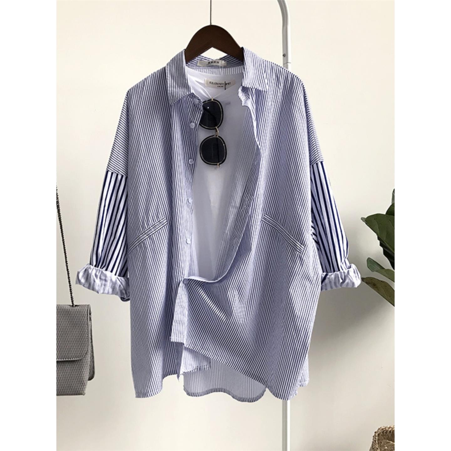 春夏季新款潮外套上衣新仙女衬衣年学生条纹2025衬衫百搭宽松防晒