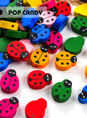 瓢虫diy益智玩具串珠木珠20*14MM彩色印花昆虫木珠饰品手作材料