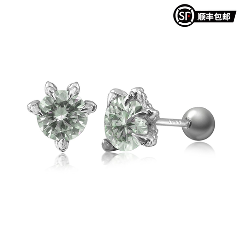 WIC银饰耳钉螺丝耳钉龙爪淡水蓝