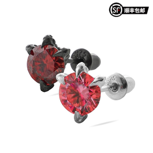WIC新年限定S925銀24SS漿果紅亞血紅色單鉆鑲嵌龍爪耳釘