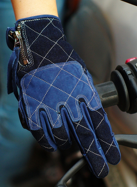 现货UB水洗牛仔蓝色复古全指春秋手套触屏手套都一样哈雷拿铁金翼