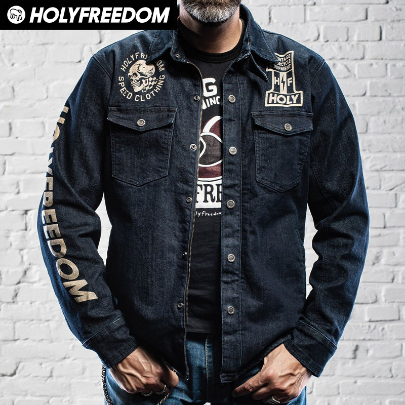 意大利HOLYFREEDOM户外运动摩托车复古机车牛仔衣防摔护具骑行服