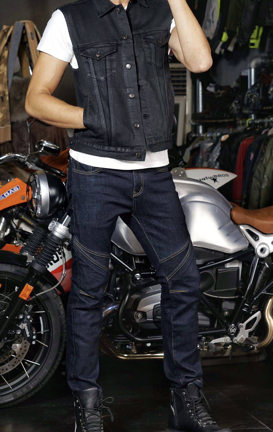 现货新款UB适用于哈雷印第安拿铁金翼摩托车骑士弹性骑行牛仔裤子