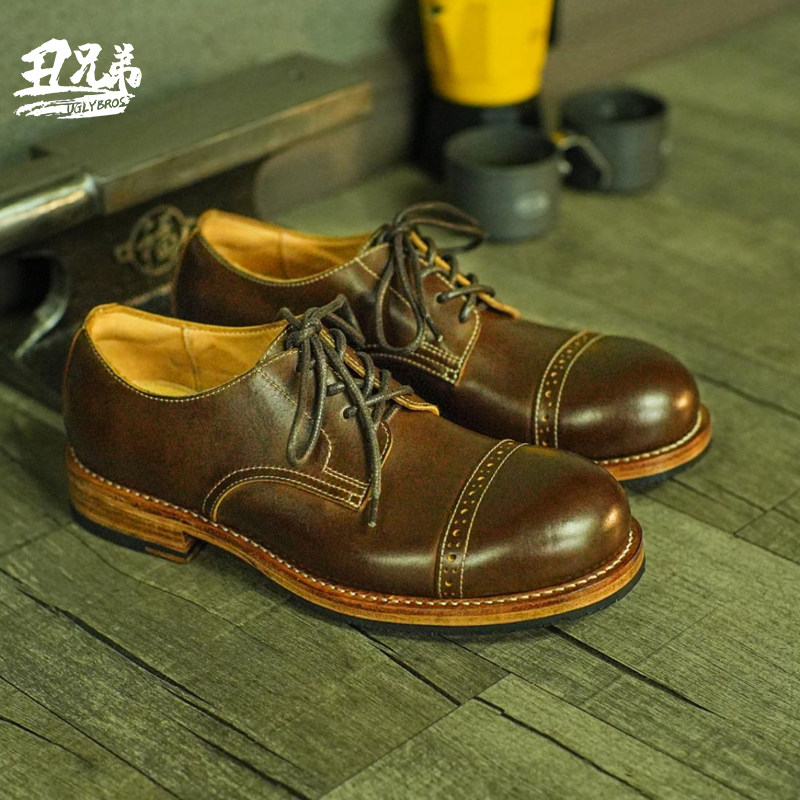 Uglybrous适用于哈雷印第安复古机车定制牛皮黄金大底耐用伞兵靴