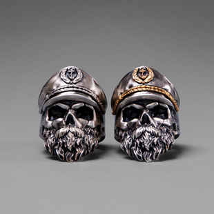 VULCAN原创 CAPTAIN 船长 925银 个性匪气骷髅戒指