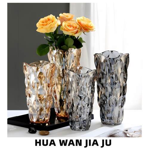 【波西米亚】欧式轻奢流光玻璃花瓶简约设计餐厅书房设计水晶花瓶