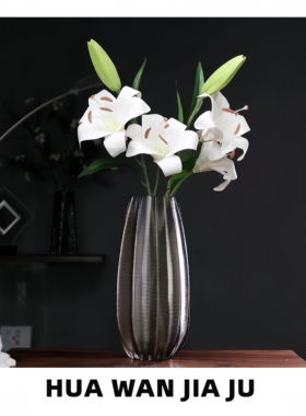 咖色九楞 |人工吹制玻璃花瓶欧式网红百合花瓶富贵竹客厅餐桌摆件