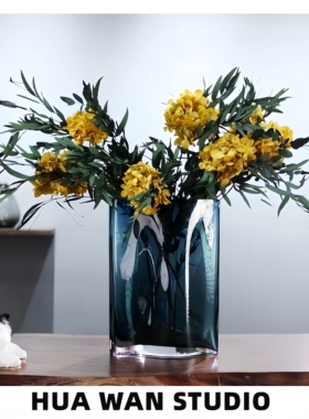 蔚蓝 | 原色高级感加厚水晶玻璃花瓶水养鲜切花玫瑰餐桌桌面摆件