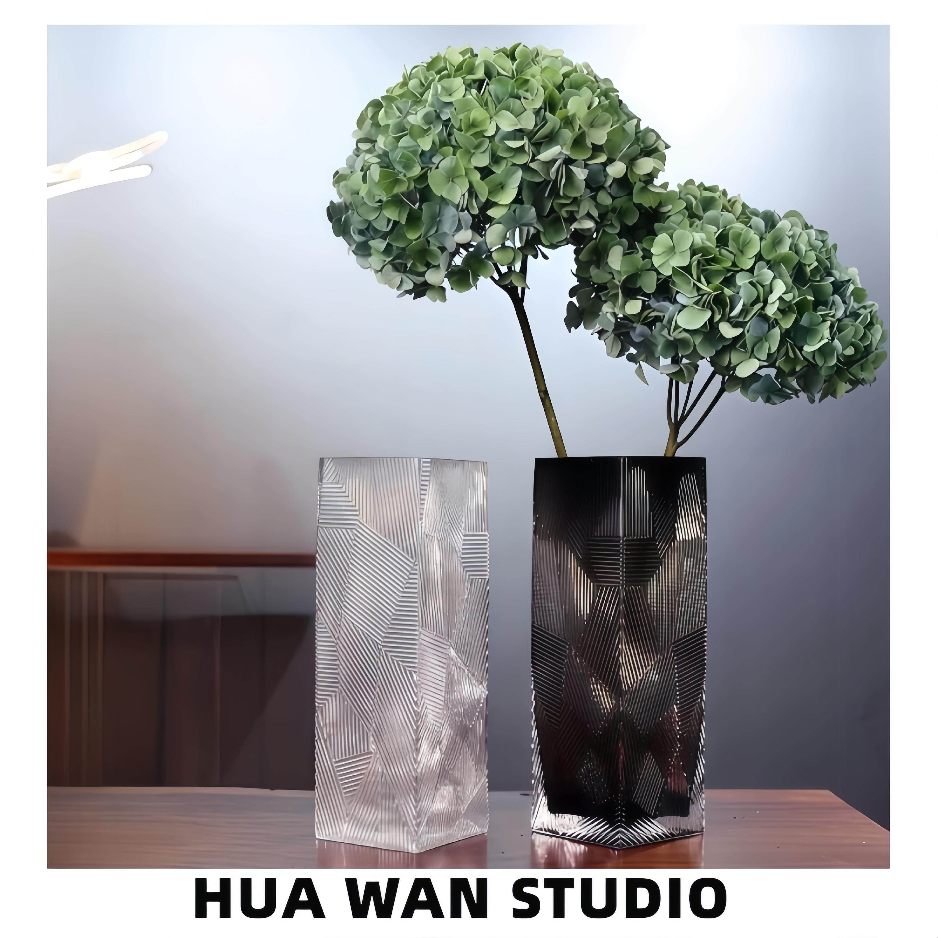 国风方形直筒 | 原色料水晶玻璃花瓶几何纹路水养鲜切花玫瑰百合