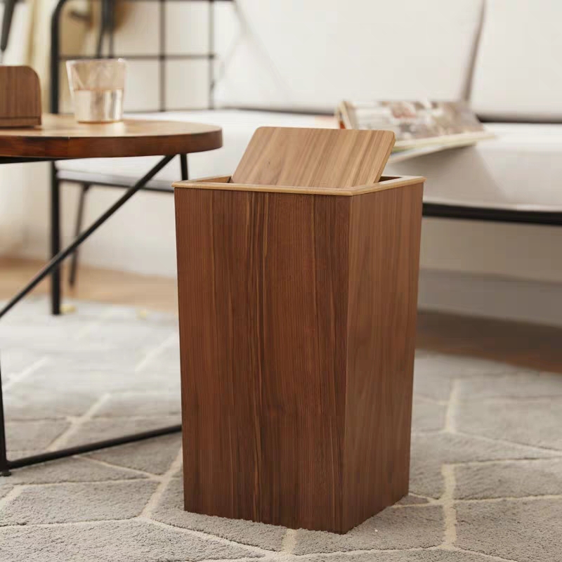 超高木质翻盖大号中式大堂垃圾桶