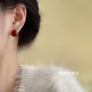 26度晚风/复古酒红滴釉耳环女 气质高级感耳钉小众设计蚊香盘耳夹