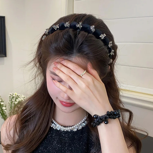 高端水钻波浪发箍女2025新款高颅顶洗脸压发发卡带齿防滑头箍