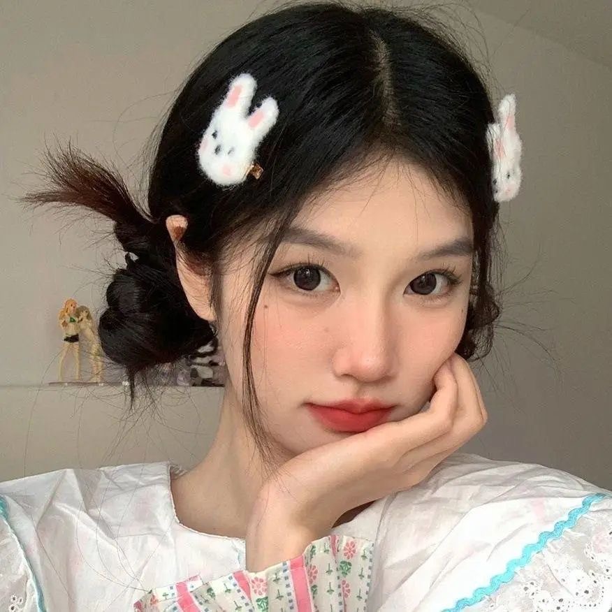 26度晚风可爱少女心小兔子发夹毛绒碎发小熊手作夹兔子发卡发头绳