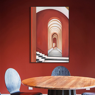 建筑门廊装饰画玄关过道挂画小众轻奢民宿餐厅大气客厅橙色抽象画