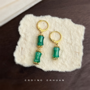 新中式 冷淡风不对称竹节耳扣手作感绿色设计 节节高升 明天见ohh