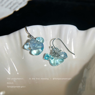 原创手作设计感海蓝宝色碎石ins小众耳饰耳环女 明天见ohh夏日新款