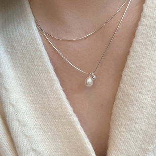 明天见ohh双层叠戴珍珠项链s925纯银简约女ins冷淡风时尚 颈链 个性
