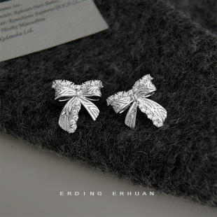 感耳饰耳钉 时尚 明天见ohh原创设计师款 微镶锆石银针蝴蝶结新款