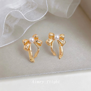 通勤 耳饰清新甜美简约时尚 明天见ohh原创设计师款 珍珠蝴蝶结新款