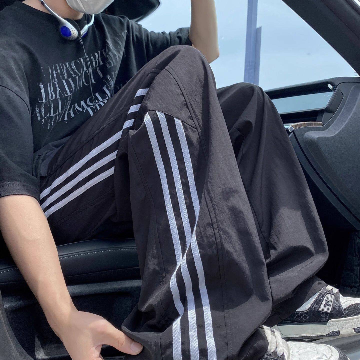 美式三条杠裤子男款夏季薄款潮牌高街速干轻薄冲锋阔腿长裤运动裤图片