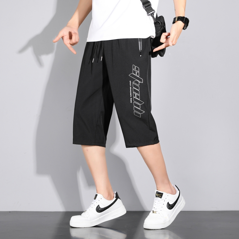 冰丝七分裤子男士夏季薄款直筒宽松休闲短裤百搭透气运动沙滩中裤