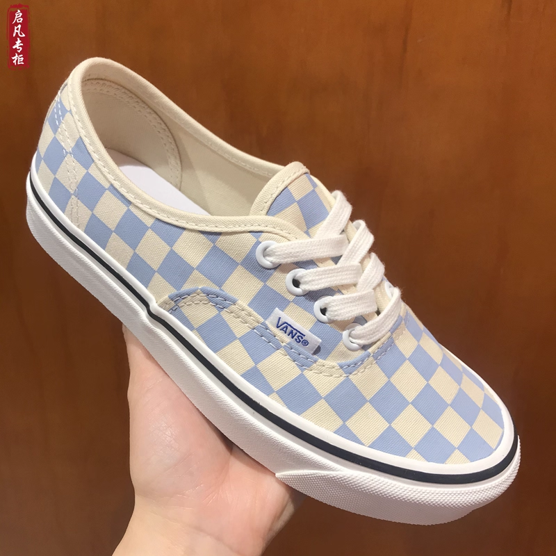 VANS蓝色棋盘格帆布鞋男女鞋