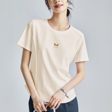 短袖t恤女2025新款宽松夏季白色短款慵懒风正肩内搭衬衣高级感