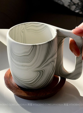 复古哑光墨染绿卷纸杯陶瓷马克杯子大容量水杯拿铁咖啡杯伴手礼物