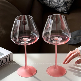 EUPHORIA高级感轻奢磨砂粉杆高脚杯勃艮第红酒杯葡萄酒鸡尾酒杯子