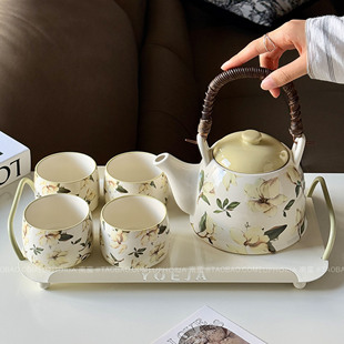 高级感山茶花园陶瓷茶具套装家用客厅茶杯水杯泡茶壶乔迁新居礼物