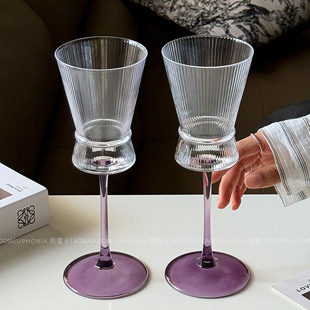 高级感紫杆葡萄酒杯高脚杯玻璃杯红酒杯氛围感微醺酒杯鸡尾酒杯子