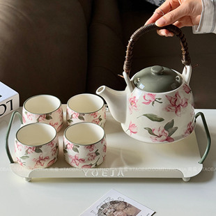 高级感玉兰花满陶瓷茶具套装家用客厅茶杯水杯泡茶壶乔迁新居礼物